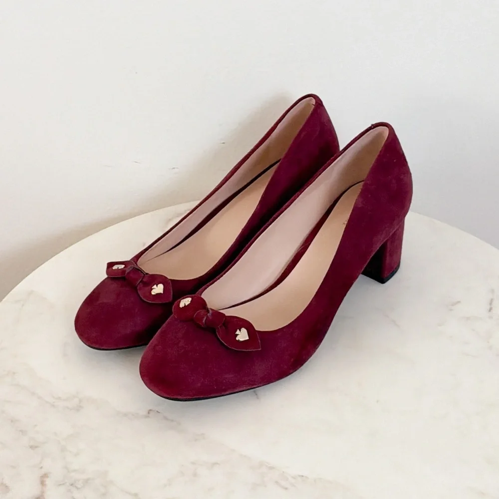 NEW Kate Spade New York Benice Burgundy Suede Block Heels Size 8